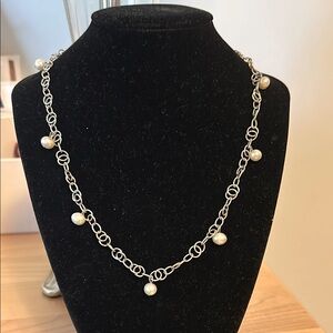 Pearl Drop Link Silver Choker Necklace